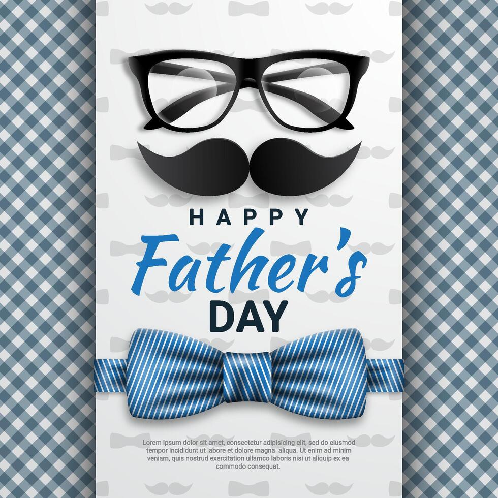 Father's Day poster or banner template with bow tie, glasses and mustache. For Father's Day in flat promotional style and shopping templates for love dad vector