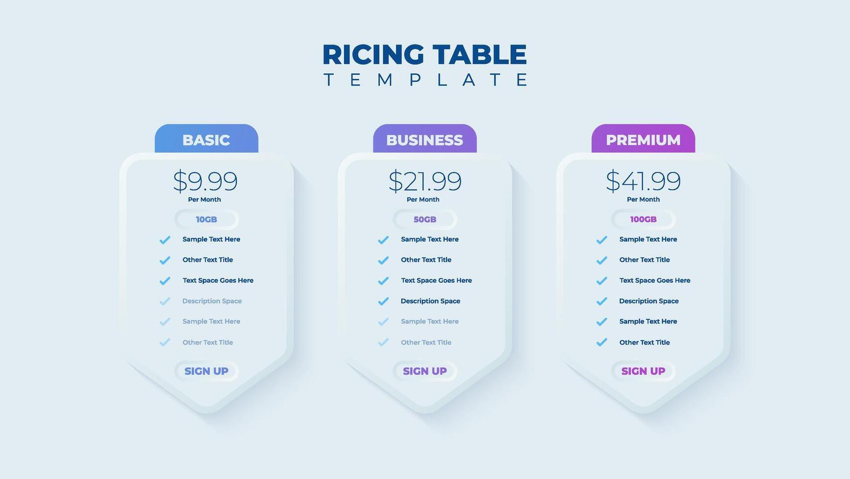 Business price chart template, Web banner checklist template design. Design a price list comparison table. vector
