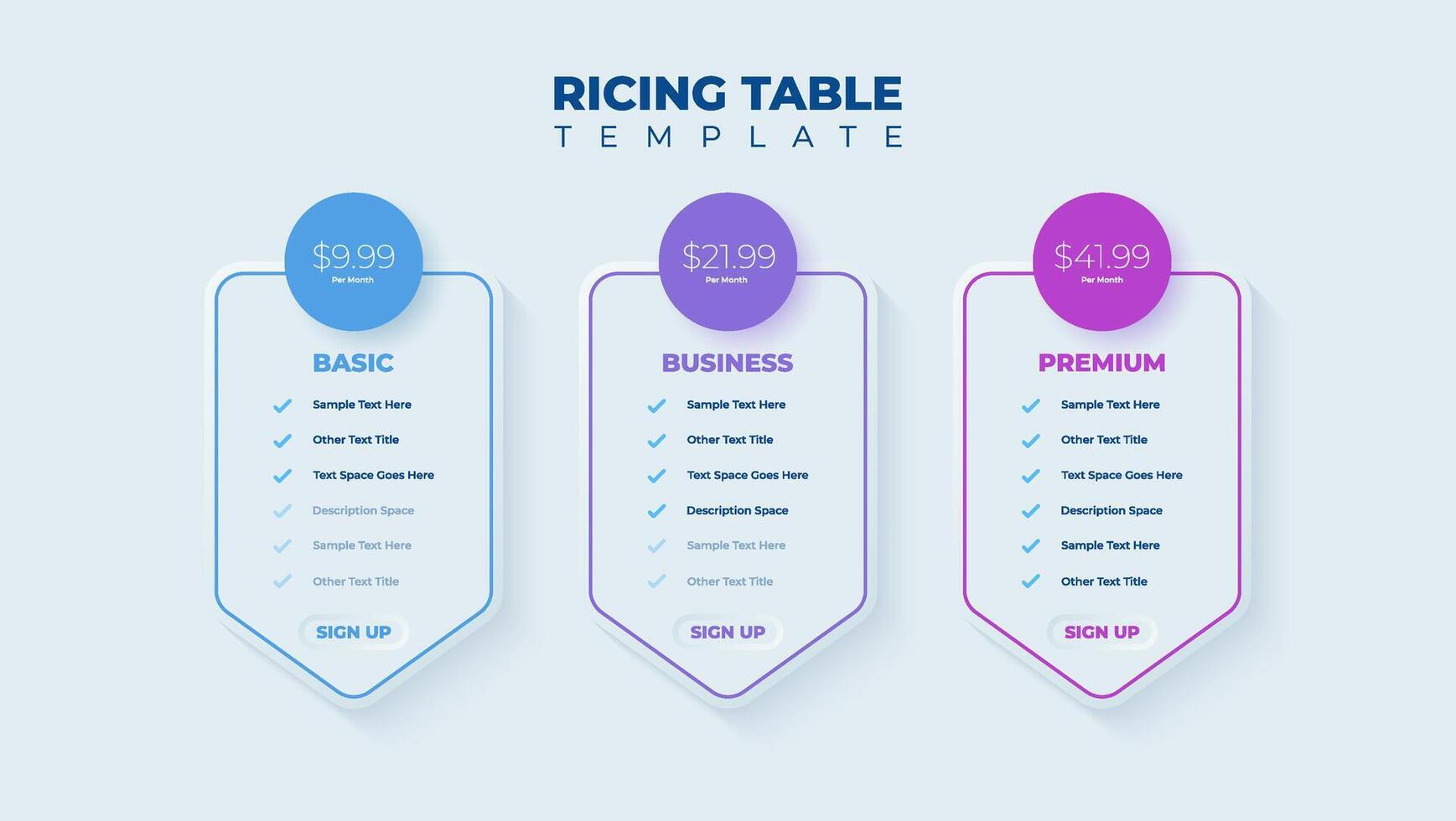 Business price chart template, Web banner checklist template design. Design a price list comparison table. vector