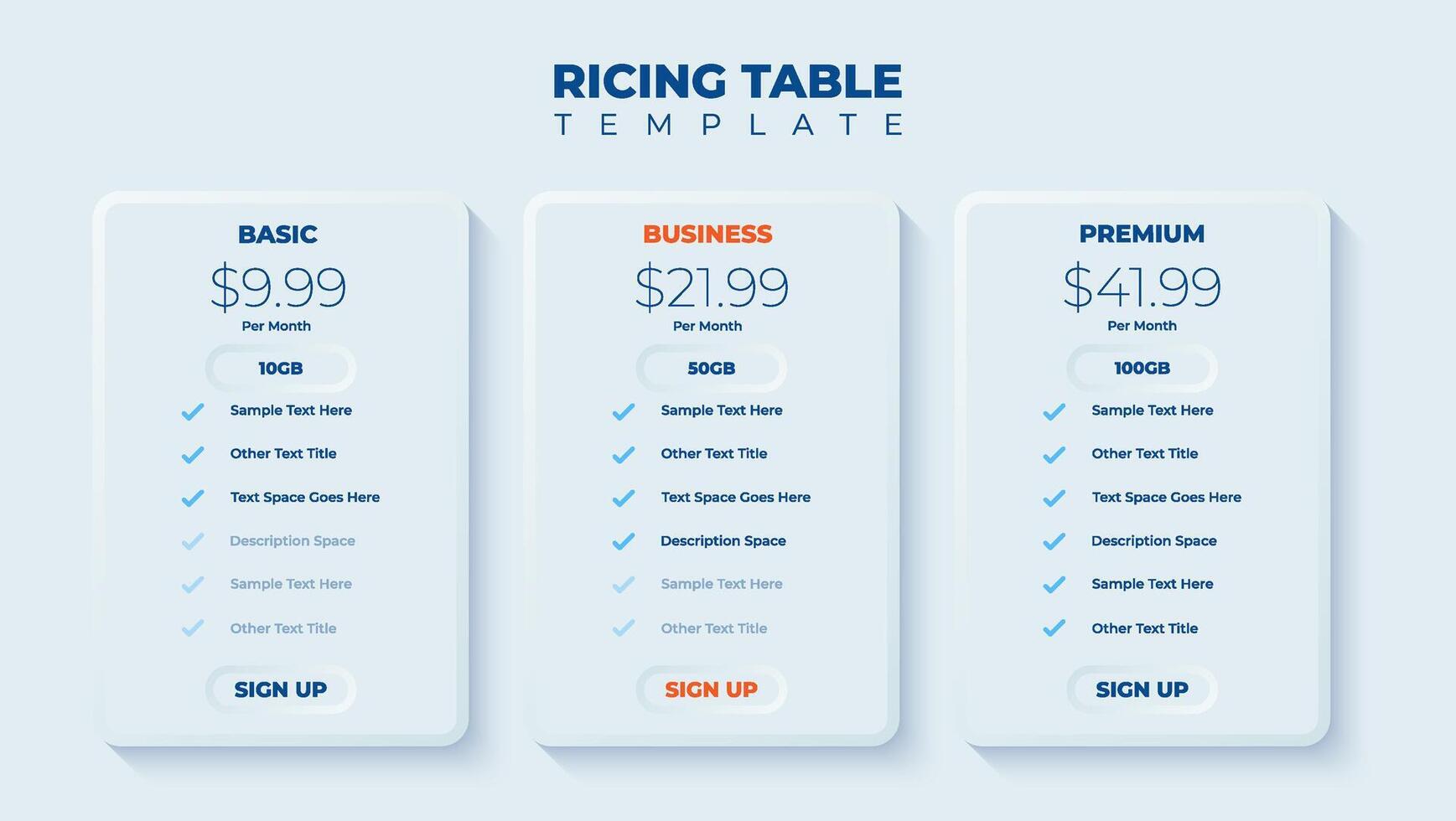 Business price chart template, Web banner checklist template design. Design a price list comparison table. vector