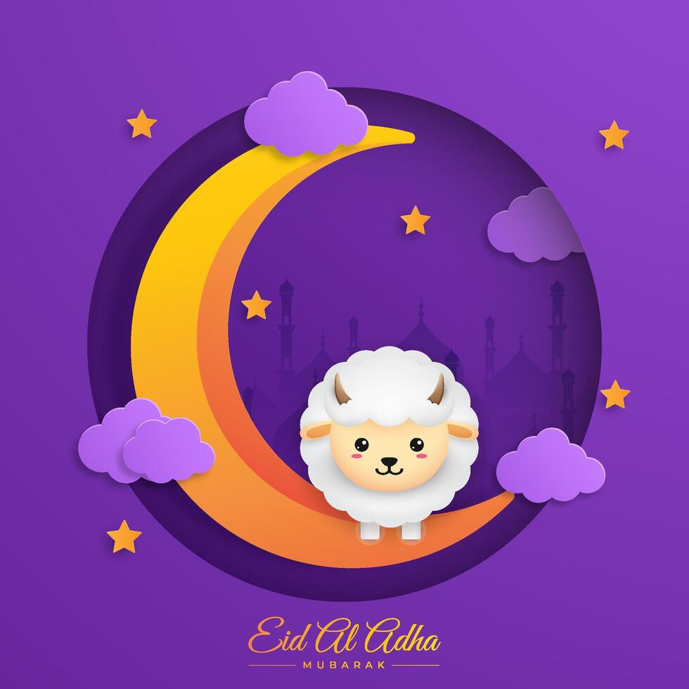 Eid al-Adha Banner.Poster for traditional muslim holiday with sheep and crescent moon for happy sacrifice celebration. Islamic greeting card,eid- flyer, poster for social media vector