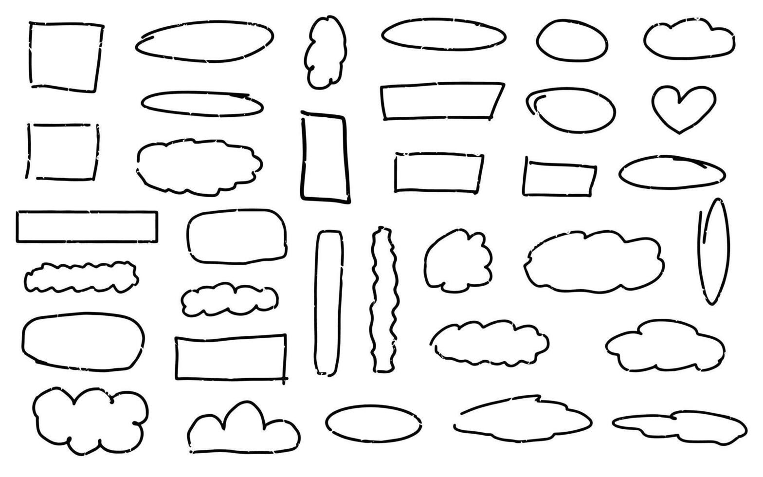 Set of line speech bubbles. Dialogue box in doodle style. Doodles drawing with marker. Text boxes for chats and games. Various talk balloon shapes in retro 90's style vector