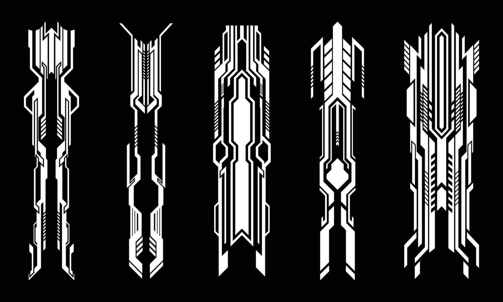 Collection of futuristic cyberpunk abstract striped stickers vector