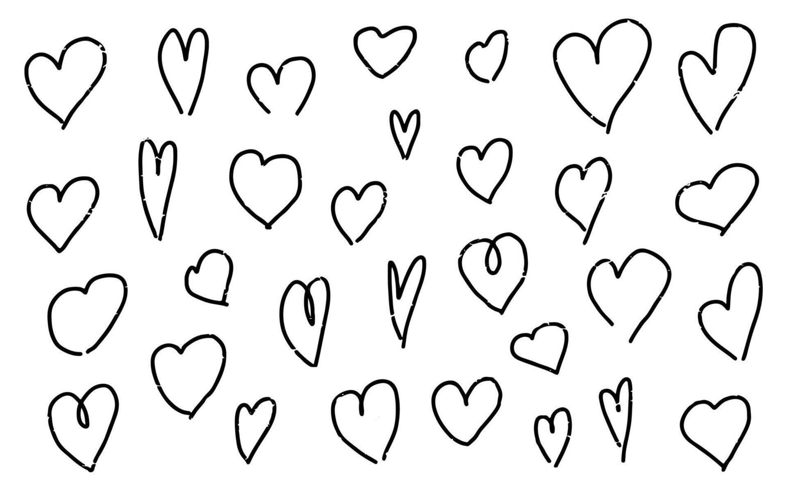 Set of hand drawn various hearts. Different heart shapes in doodle style. Drawing with a marker, brush strokes. Love shapes for your design. Isolated on white background. vector