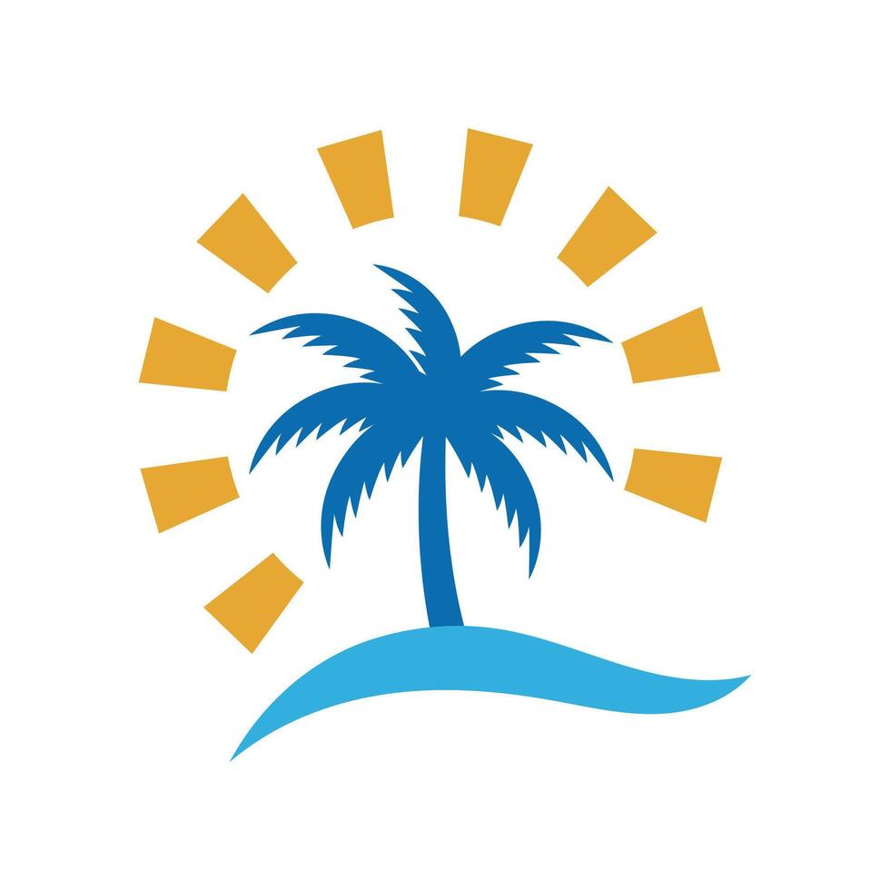 summer beach logo illustration. Sunset summer beach logo vector