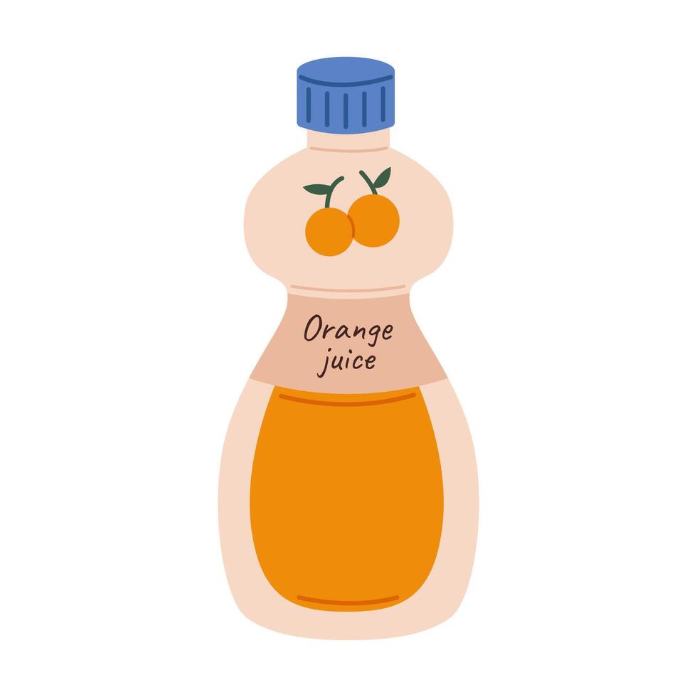 Orange juice in a bottle. Flat illustration isolated on white background. vector