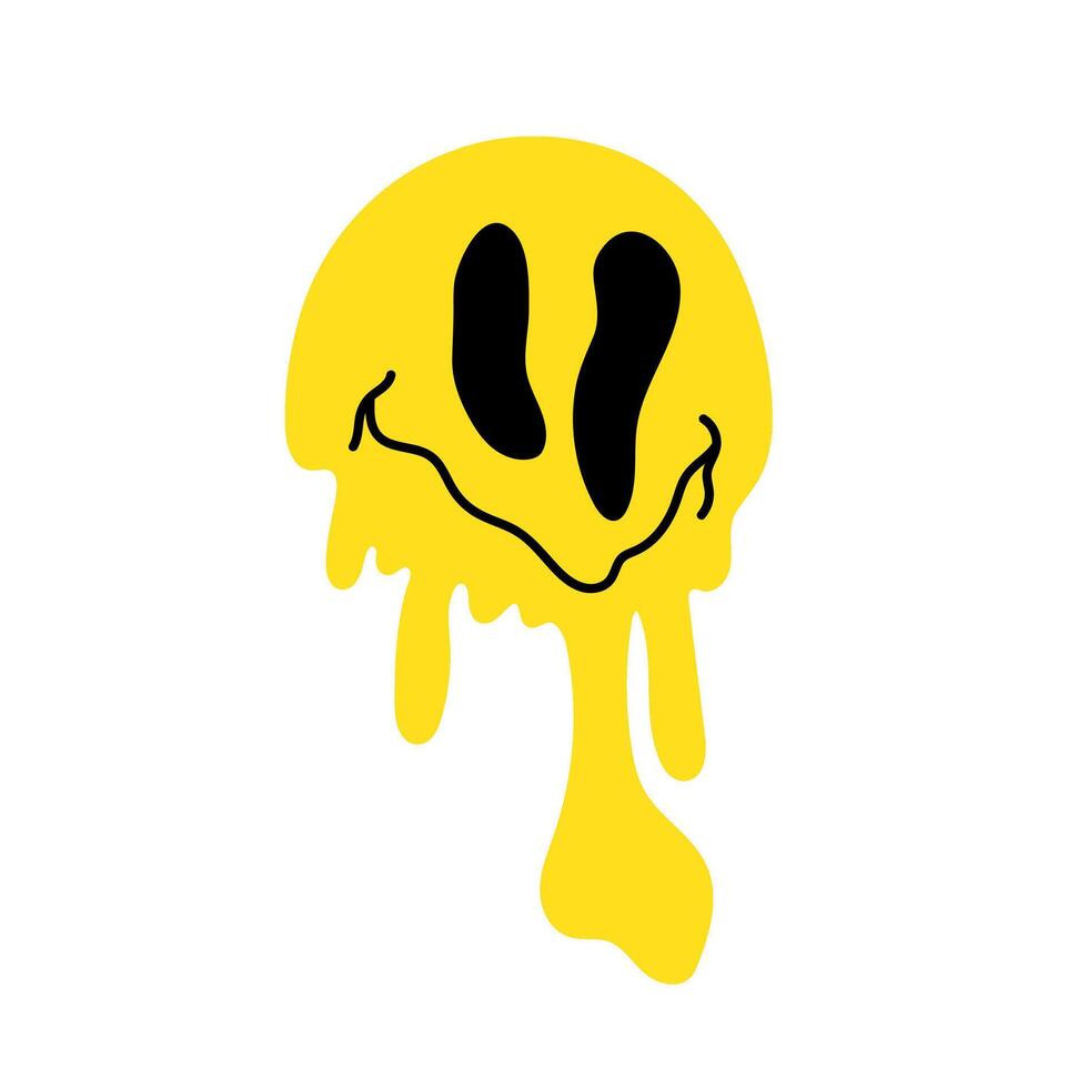 Dripping emoticon flat style. Funny face on a white background. Retro badges, 2000s badges. vector