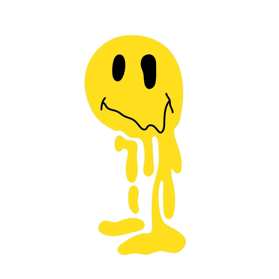 Dripping emoticon flat style. Funny face on a white background. Retro badges, 2000s badges. vector