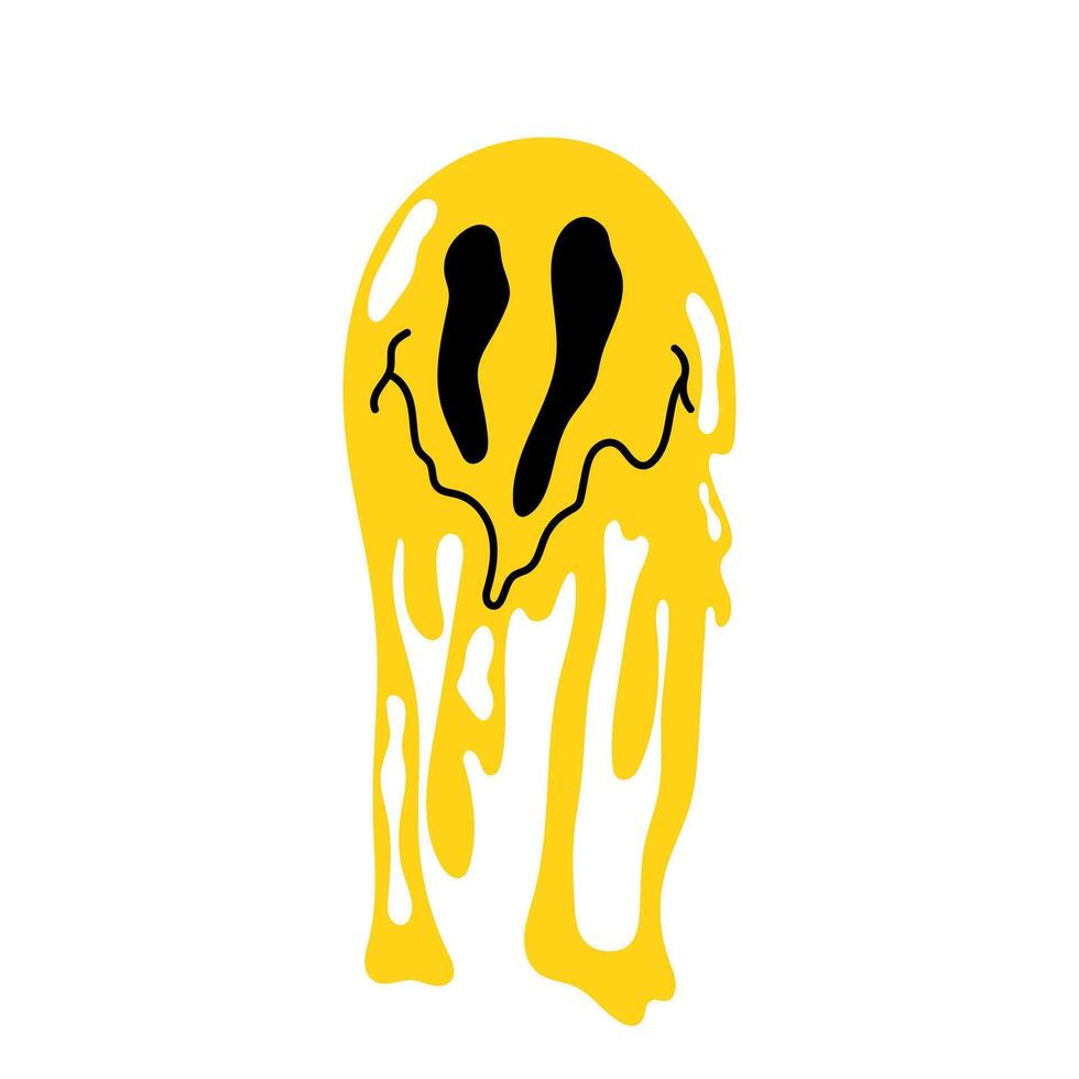 Dripping emoticon flat style. Funny face on a white background. Retro badges, 2000s badges. vector