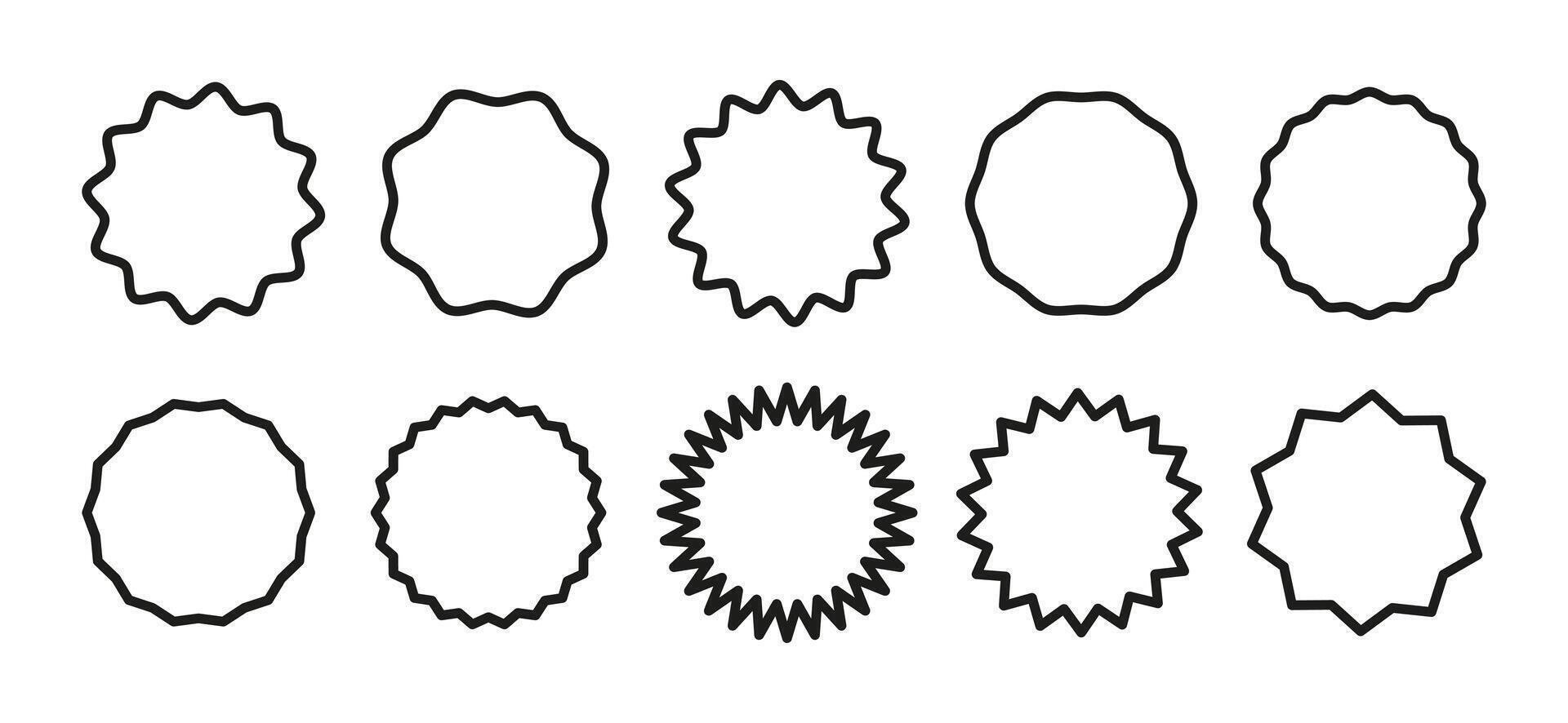 Circle lined borders. Set of curve edge frames. Wavy circles. Simple round frame. Graphic illustration. Geometric line design. Editable stroke. vector