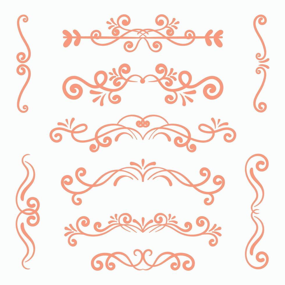 Modern hand draw decorative swirls and text dividers collection. Wedding decorative design elements vector