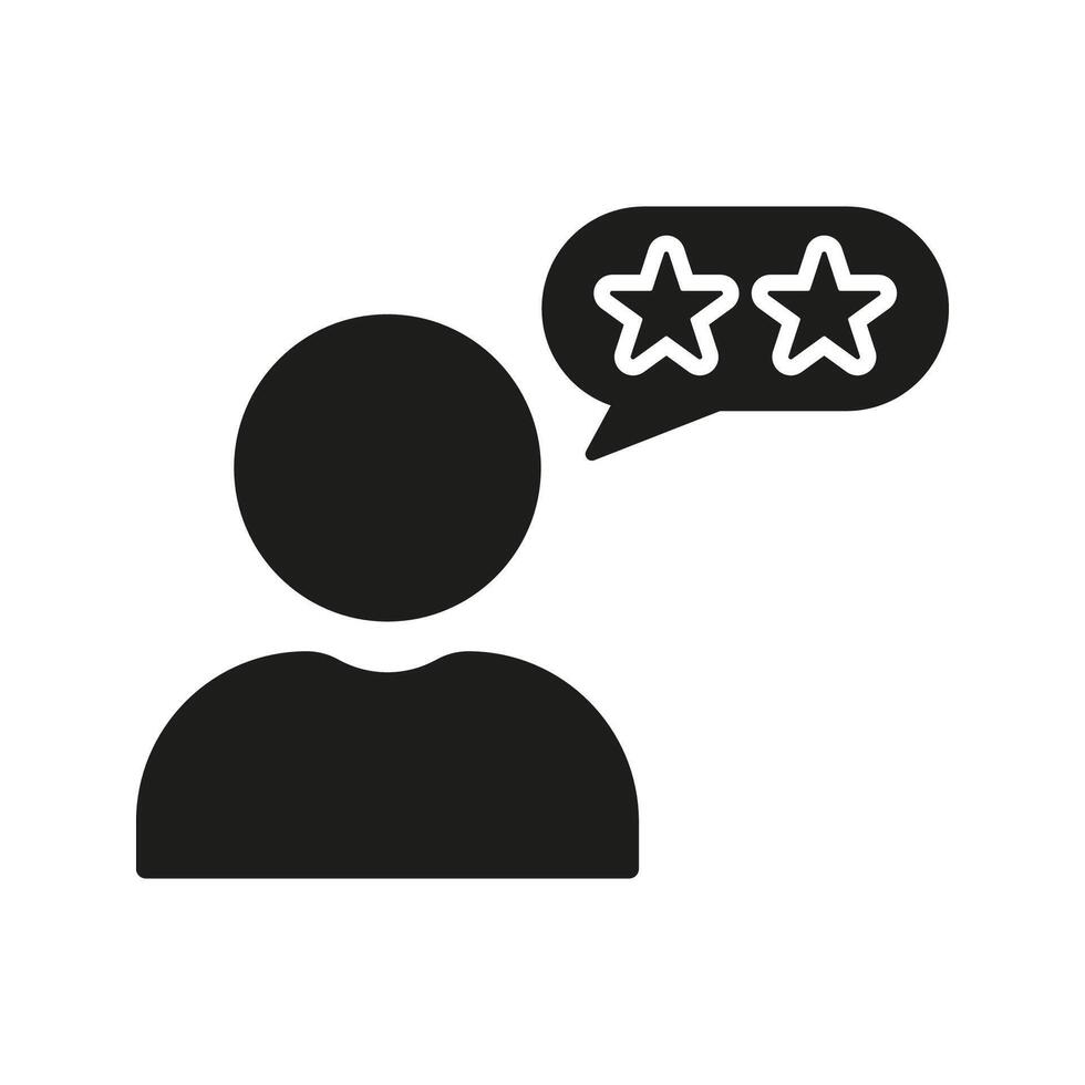 Customer Review Silhouette Icon. Consumer Rating, Best Quality Service Glyph Pictogram. Person With Stars Solid Sign. User Feedback Symbol. Isolated Illustration vector