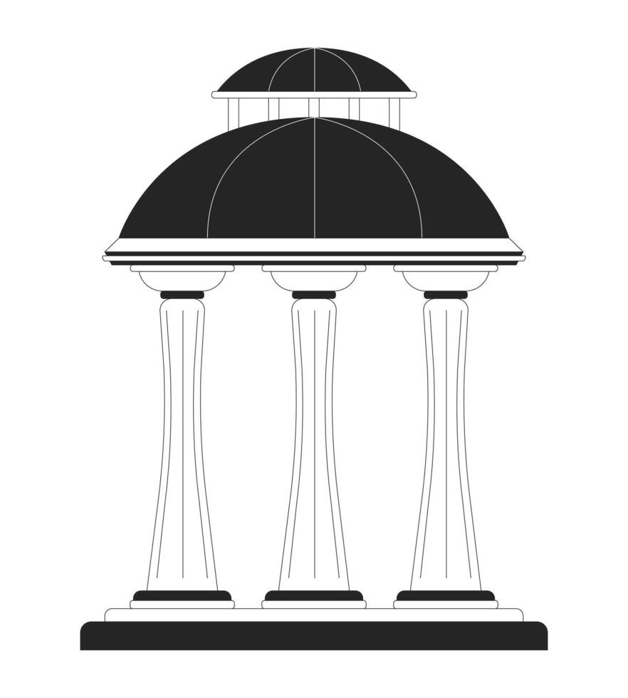 Antique gazebo with dome roof black and white 2D line cartoon object. Architectural decor for garden iisolated outline item. Vintage arbor with columns monochromatic flat spot illustration vector