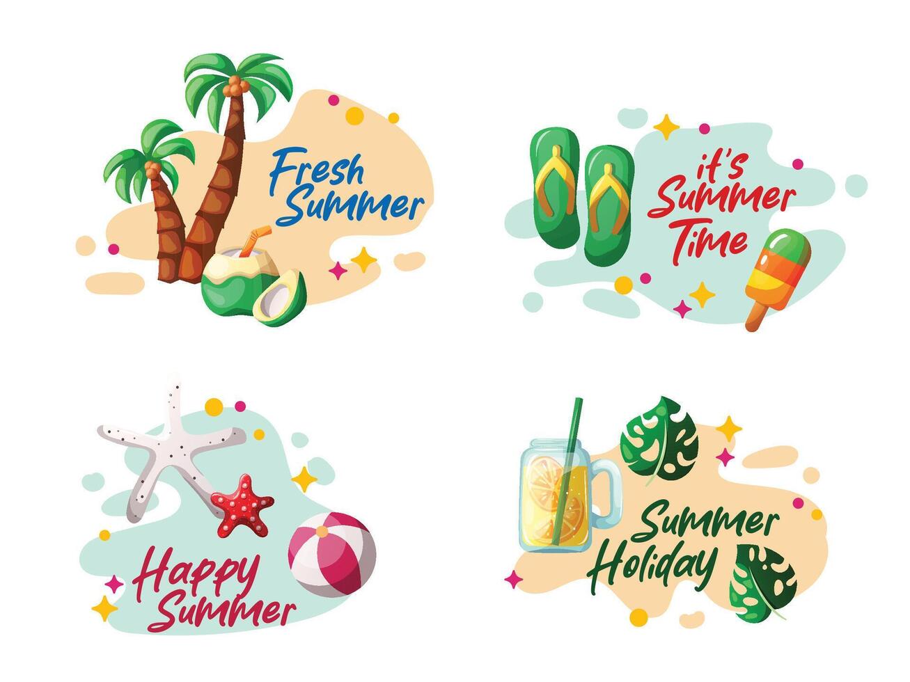 colorful summer illustration set vector