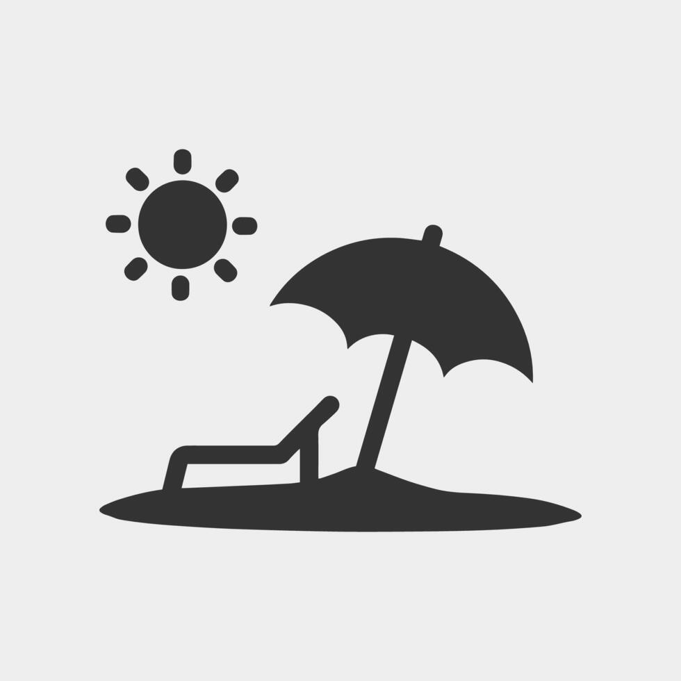 Beach umbrella icon, tourism icon, Island with beach, umbrella, ocean and sunshine icon, beach logo. vector