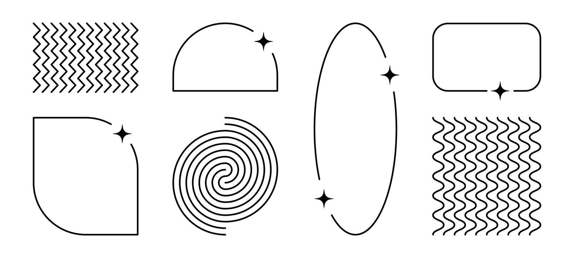 Y2K thin frames, empty borders with sparkles and line patterns, design element set in 2000s aesthetics. vector