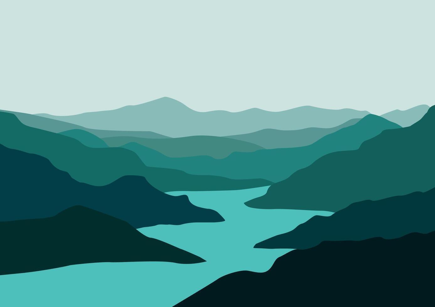 Mountains and river landscape illustration design. vector