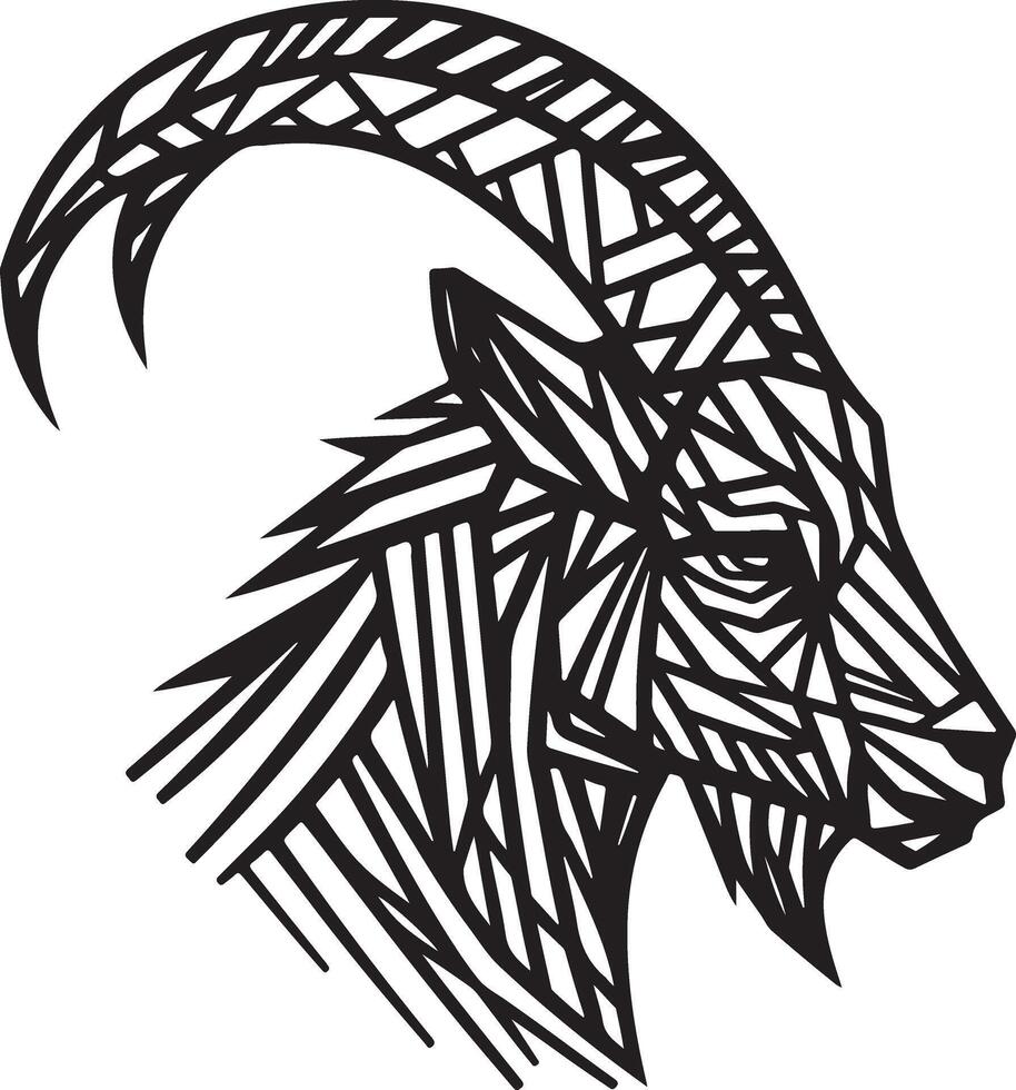 Geometric head of goat silhouette, Line art goat head vector