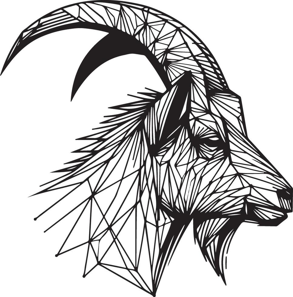 Geometric head of goat silhouette, Line art goat head vector
