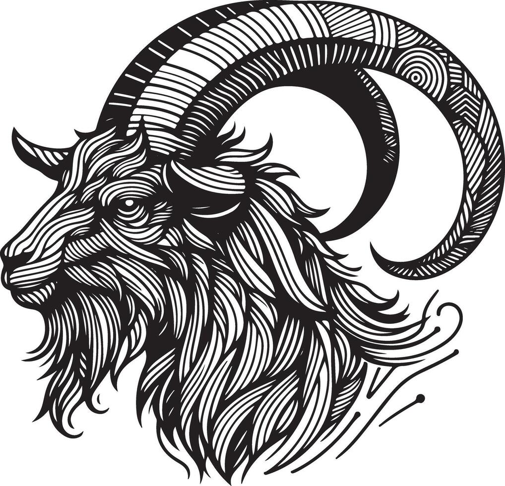Geometric head of goat silhouette, Line art goat head vector