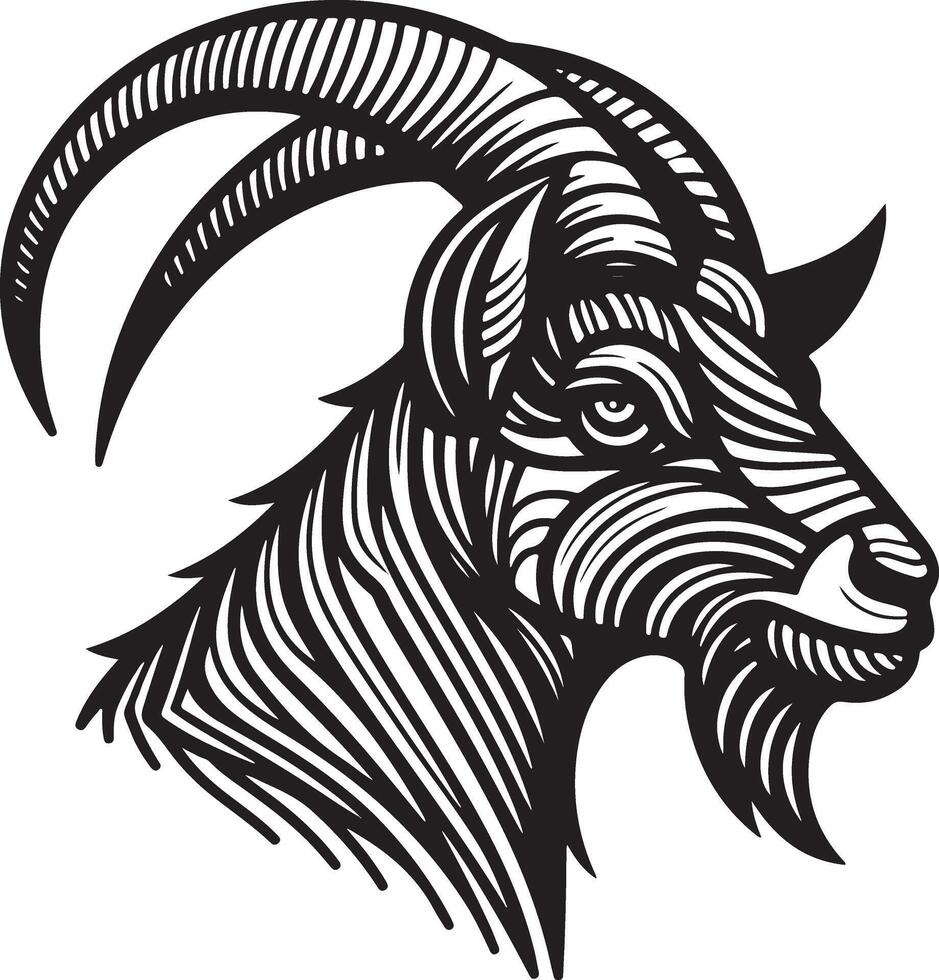 Geometric head of goat silhouette, Line art goat head vector