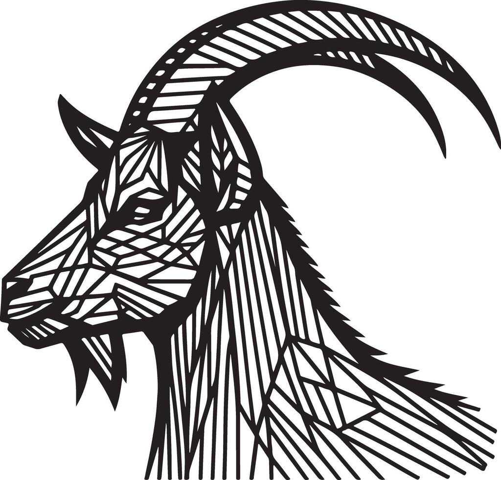 Geometric head of goat silhouette, Line art goat head vector