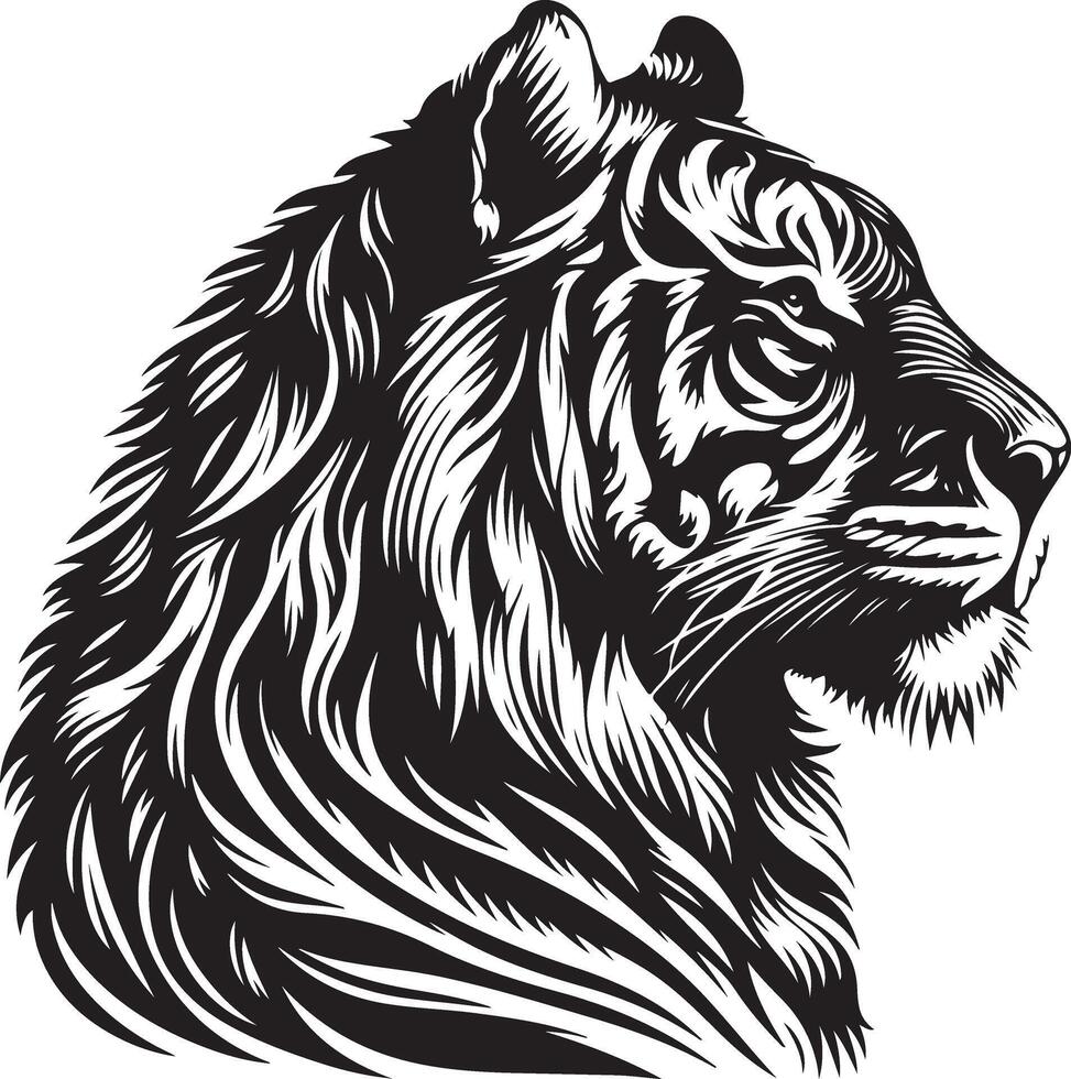 Tiger head sketch art, Tiger line art illustration vector