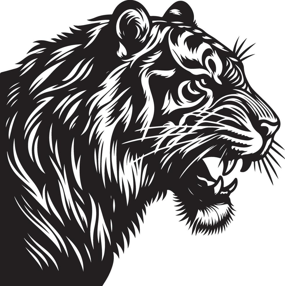 Tiger head sketch art, Tiger line art illustration vector