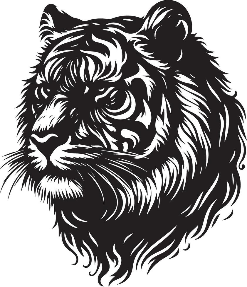 Tiger head sketch art, Tiger line art illustration vector