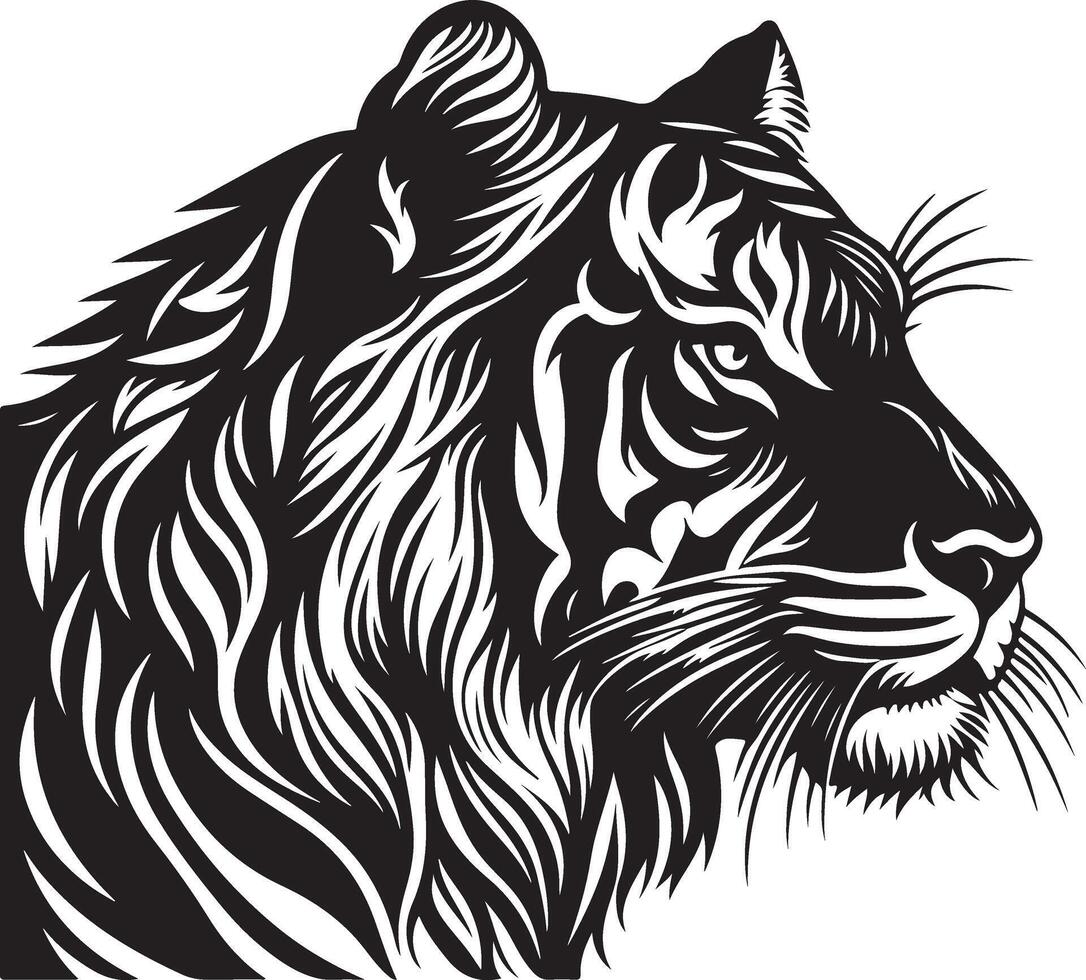 Tiger head sketch art, Tiger line art illustration vector