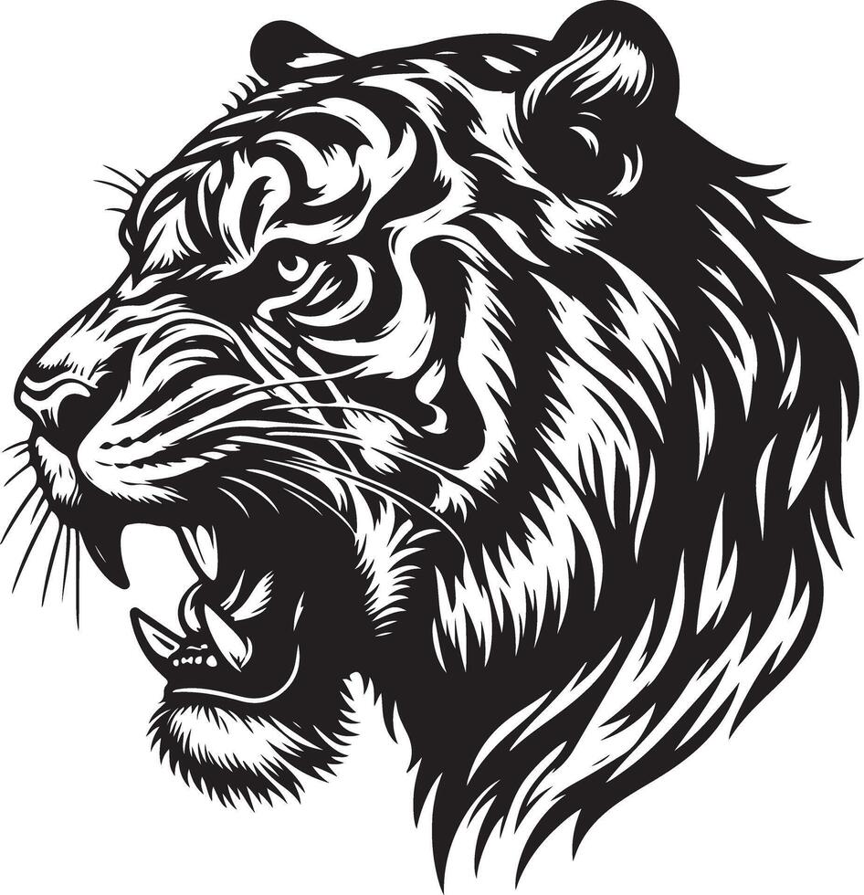 Tiger head sketch art, Tiger line art illustration vector