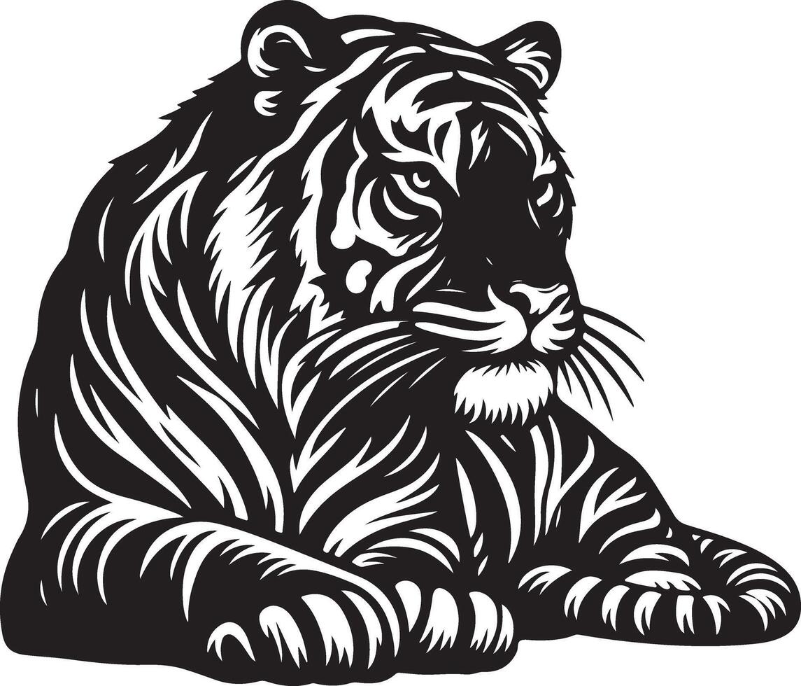 Tiger sketch art, Tiger line art illustration vector
