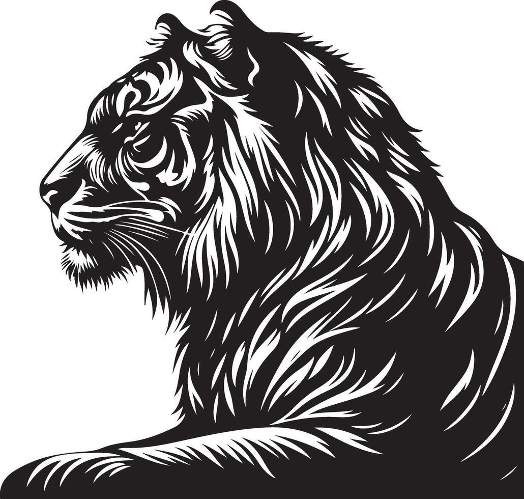 Tiger head sketch art, Tiger line art illustration vector