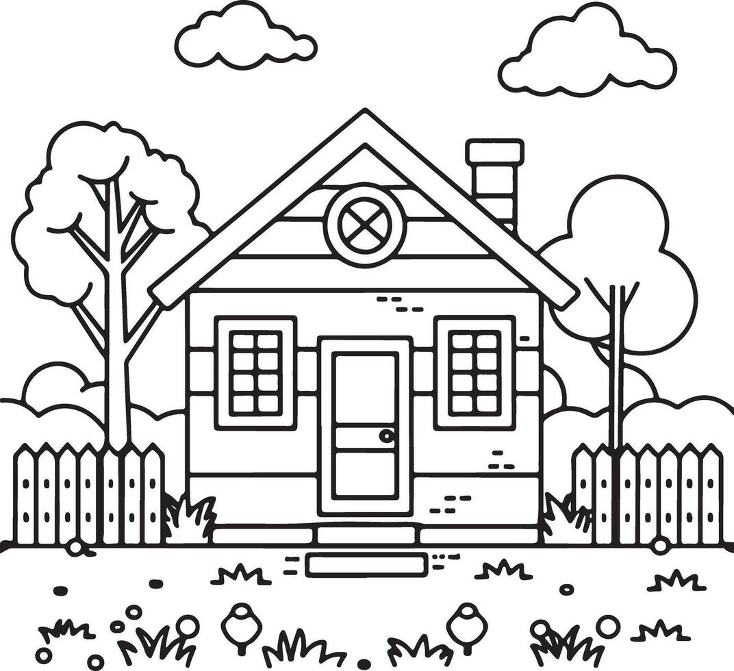 House coloring page illustration home colouring page for kids, coloring book vector