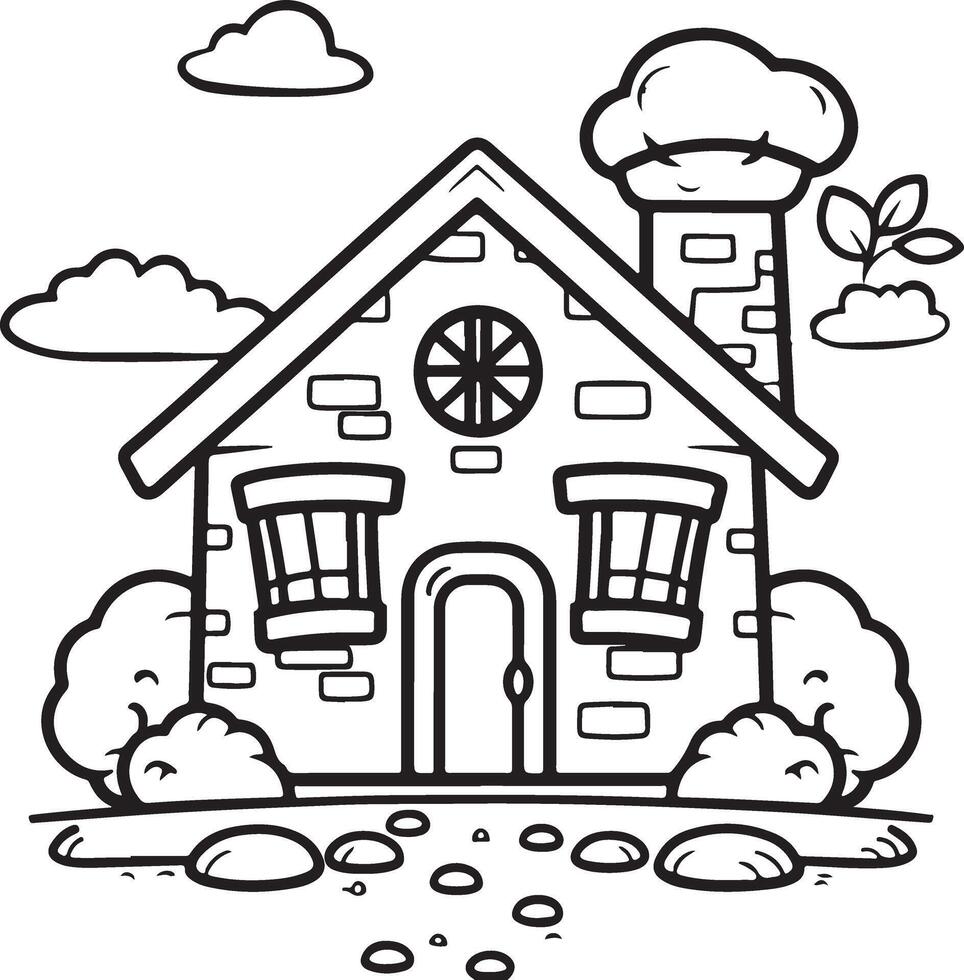 House coloring page illustration home colouring page for kids, coloring book vector