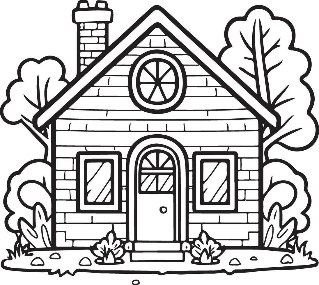 House coloring page illustration home colouring page for kids, coloring book vector