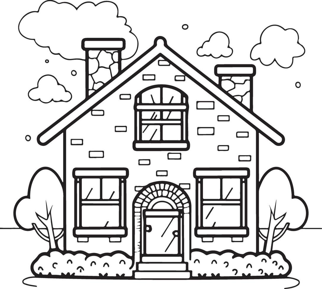 House coloring page illustration home colouring page for kids, coloring book vector
