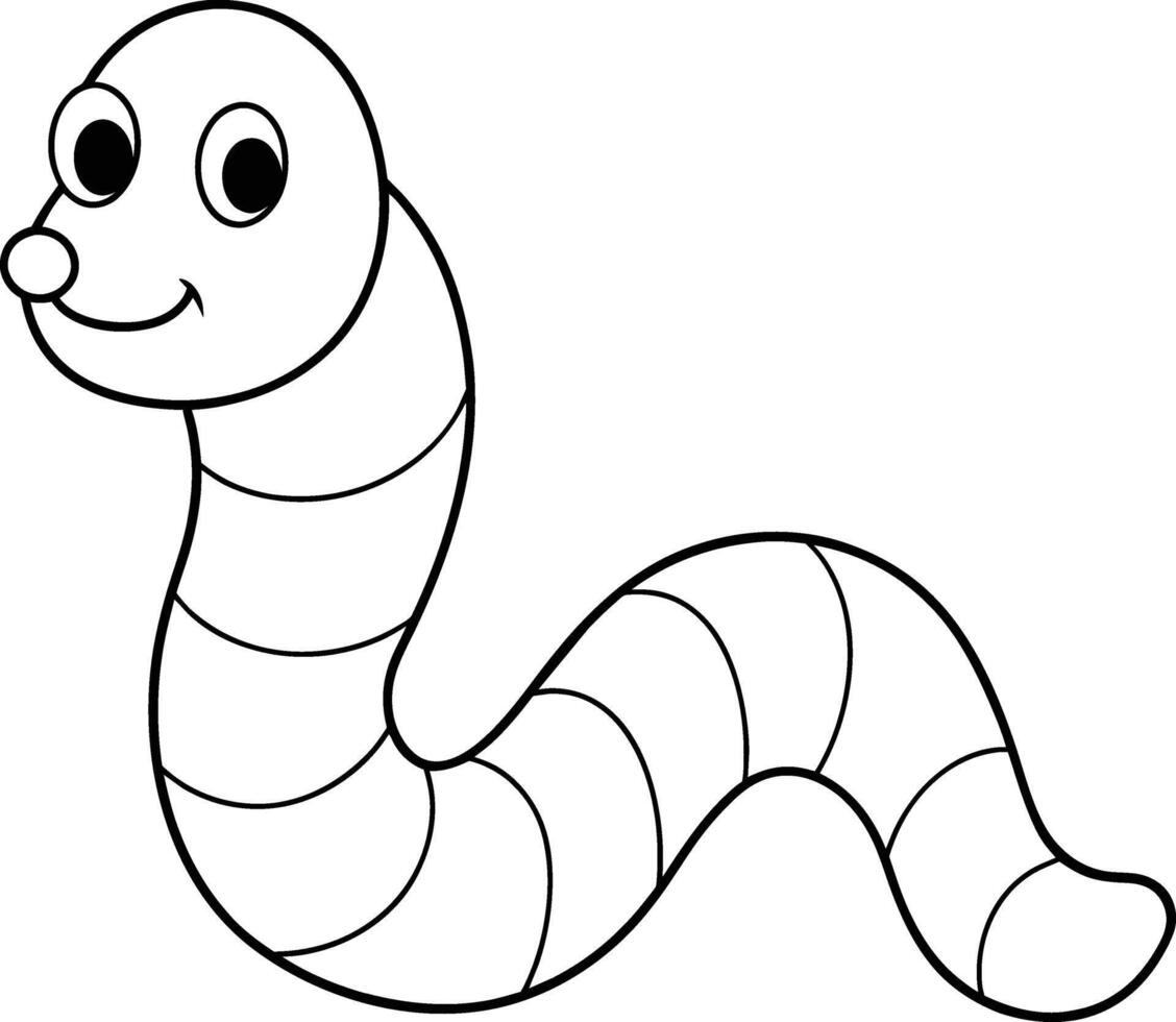 Worm Black and white outline coloring book or page for children vector