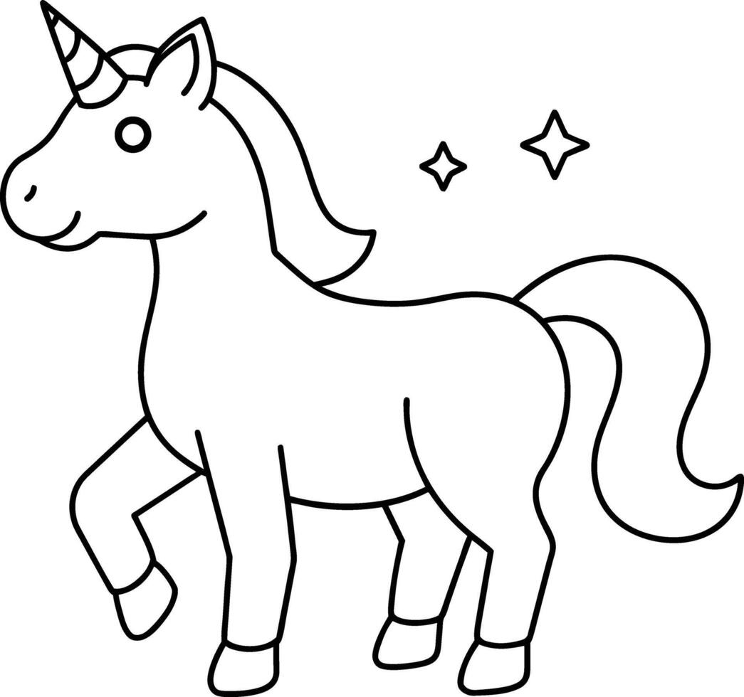 Unicorn Black and white outline coloring book or page for children vector