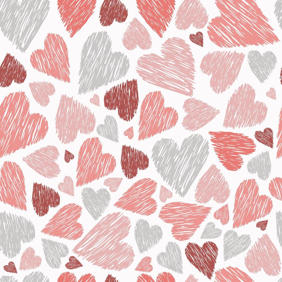 Seamless heart pattern. Repetitive hand draw of gray and red colors. vector