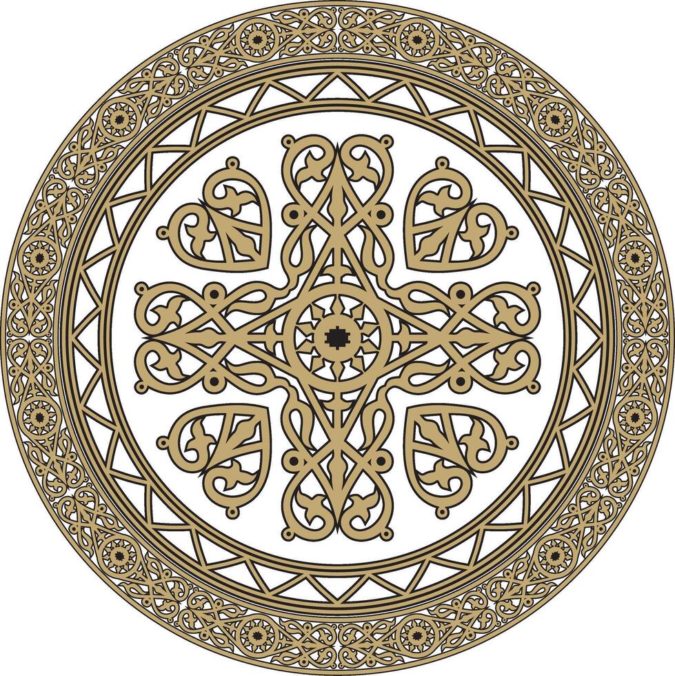 gold on a black background Yakut round ornament. The circle of the ancestors of the northern peoples of the tundra. Talisman, amulet, protection symbol of longevity and infinity. vector