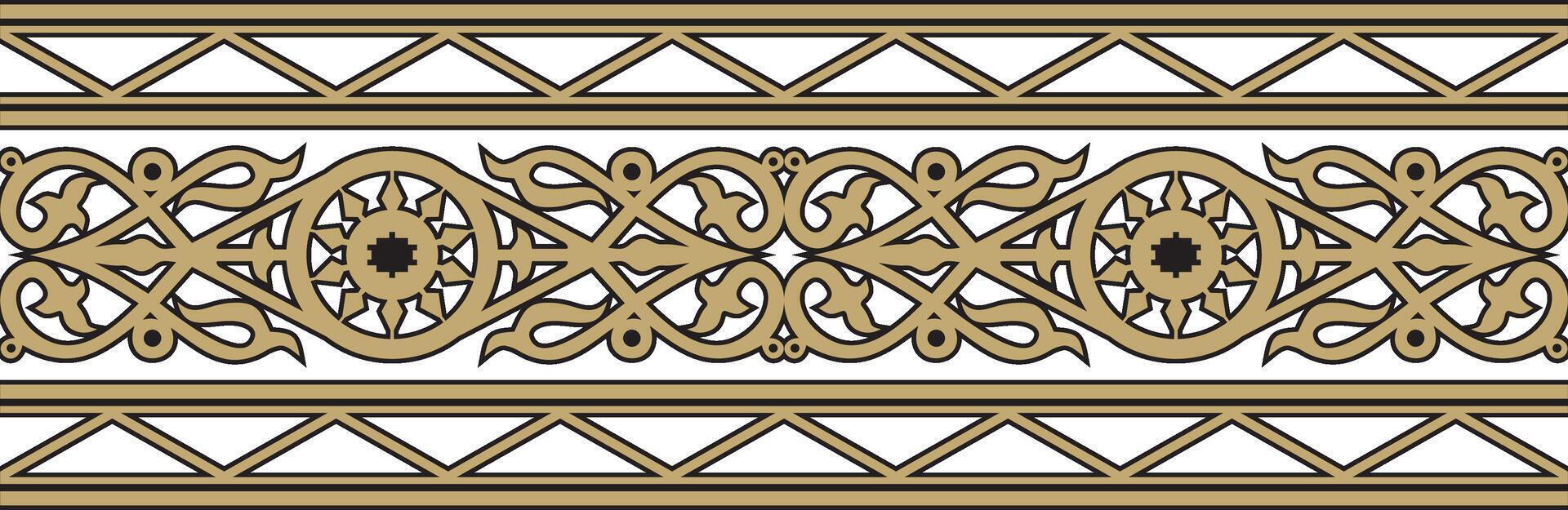gold and black seamless Yakut ornament. Endless border, frame of the northern peoples of the Far East. vector