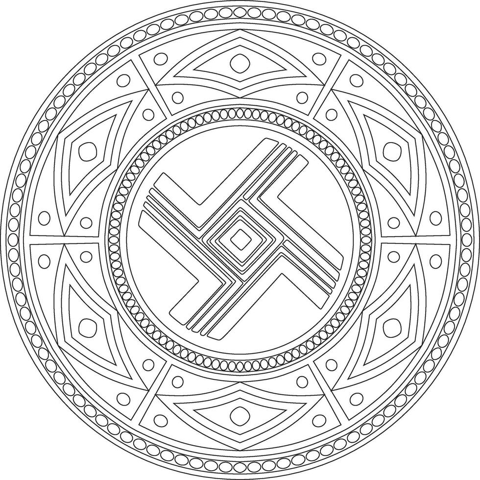 Native American round contour pattern. Geometric shapes in a circle. National ornament of the peoples of America, Maya, Aztecs, Incas. Template for stained glass vector