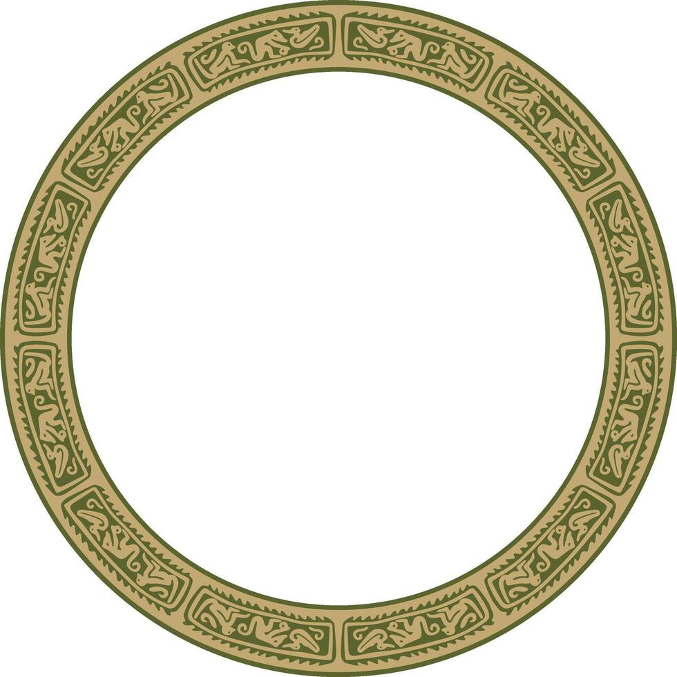 Native American round gold with green pattern. Geometric shapes in a circle. National ornament of the peoples of America, Maya, Aztecs, Incas. vector