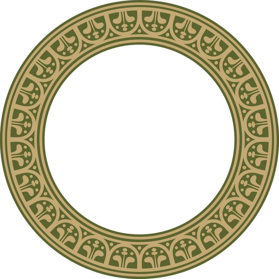 round gold with green border, frame, Pompeii ring. Circle Neopolitan ornament. Art of Ancient Rome. vector