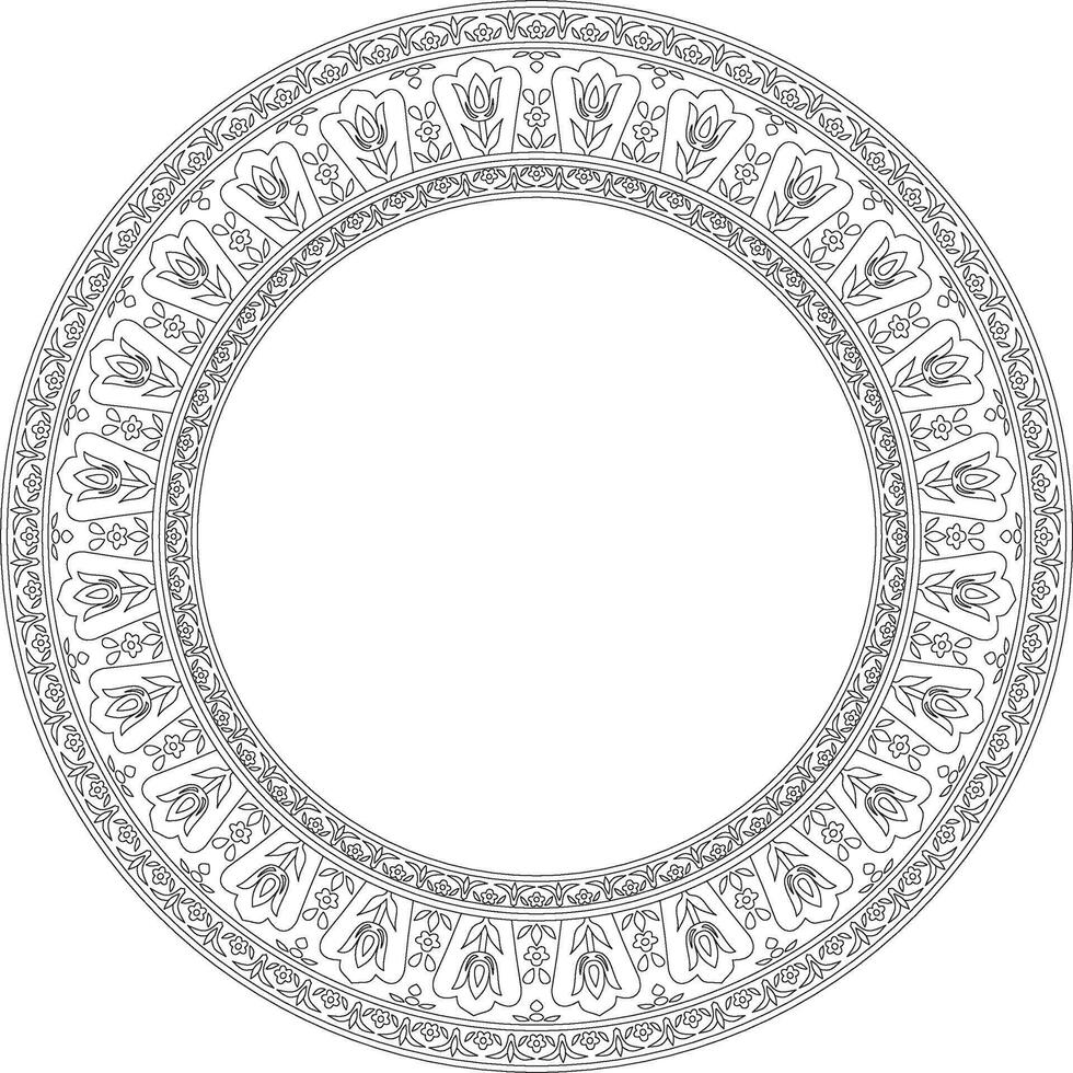 linear contour round Turkish ornament. Ottoman circle, ring, frame. Muslim pattern for stained glass. vector