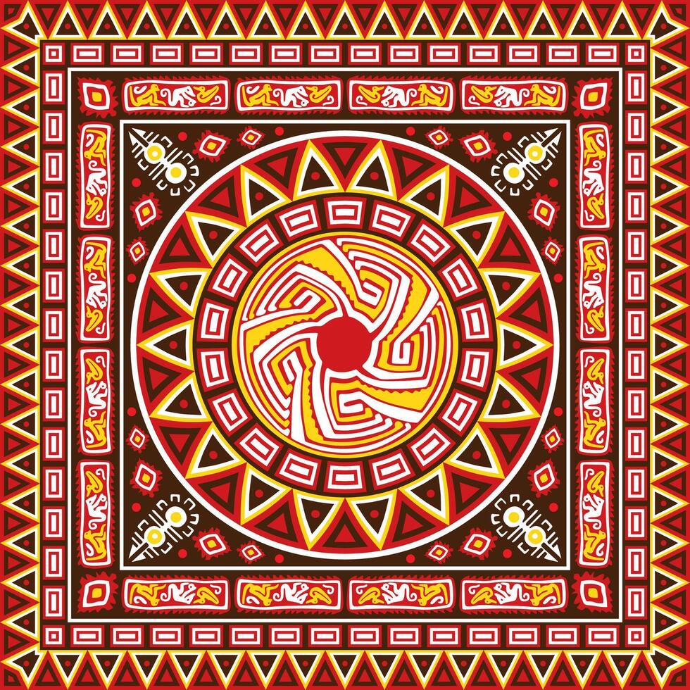 full color Native American folk ornament. Square pattern, scarf of the peoples of America, Aztec, Incas, Maya vector