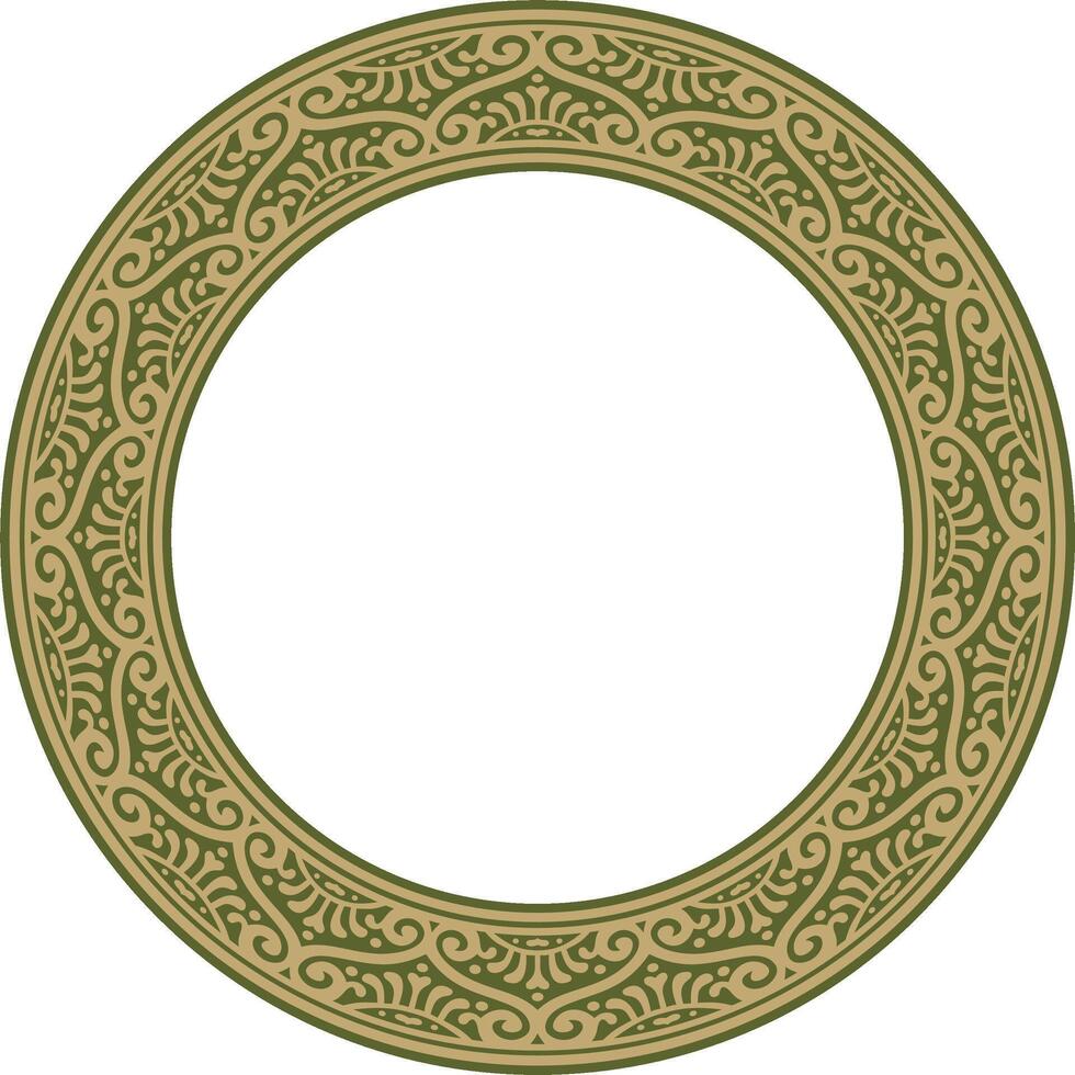 round gold with green border, frame, Pompeii ring. Circle Neopolitan ornament. Art of Ancient Rome. vector
