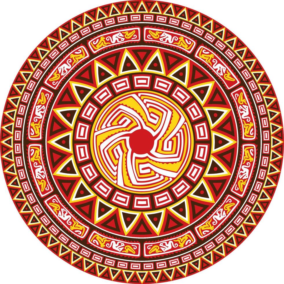 Native American round colored pattern. Geometric shapes in a circle. National ornament of the peoples of America, Maya, Aztecs, Incas vector