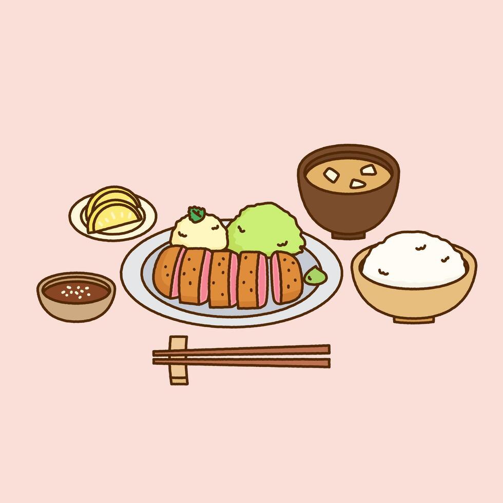 japanese beef gyukatsu meal vector